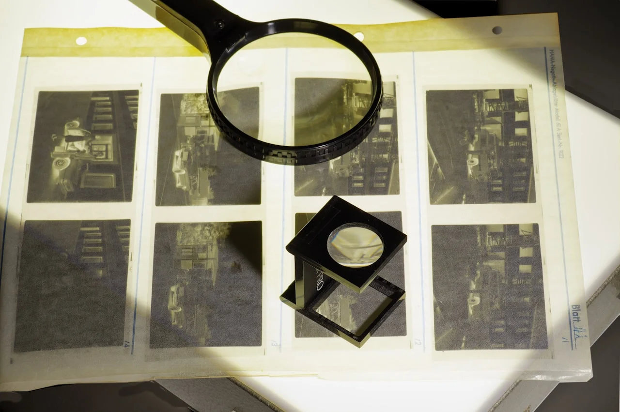 Viac fotografií 13 × 18 rozložených na svetlom stole