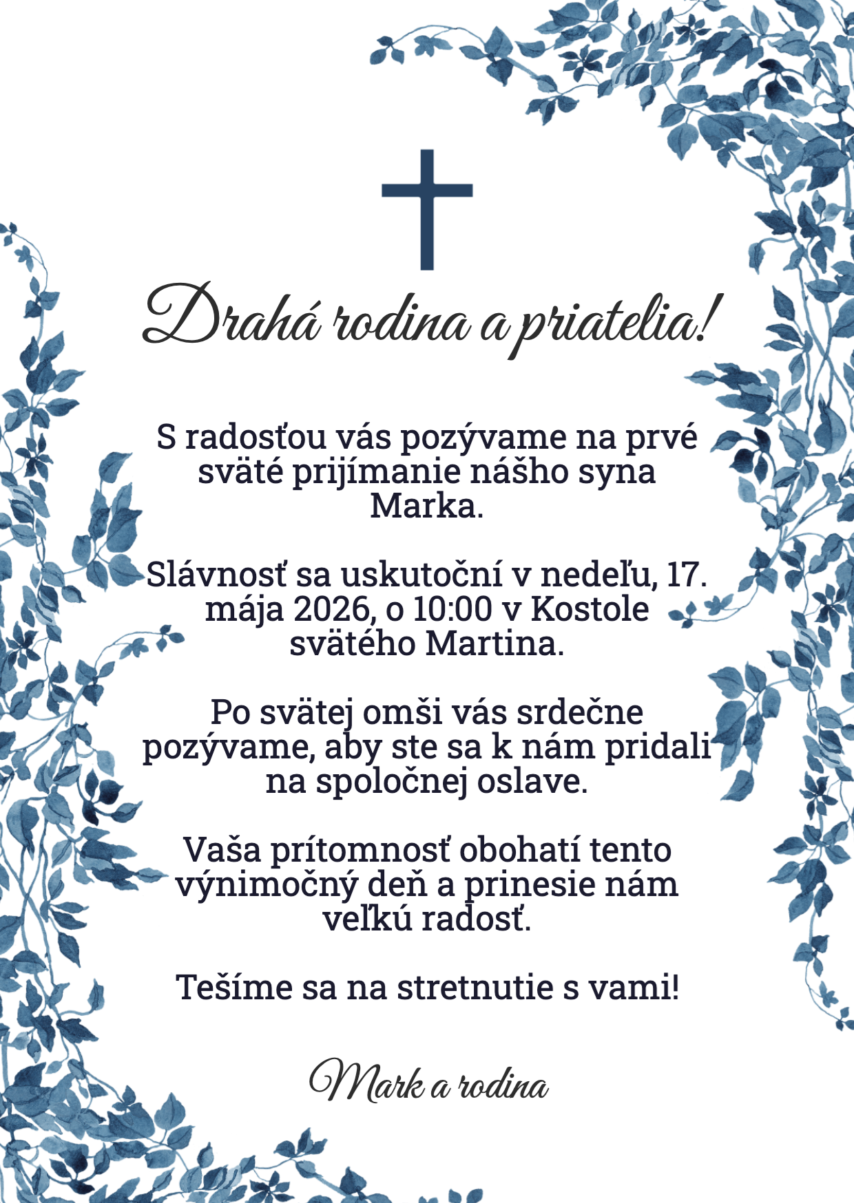 Modrý rám s krížom — hrbtna stran