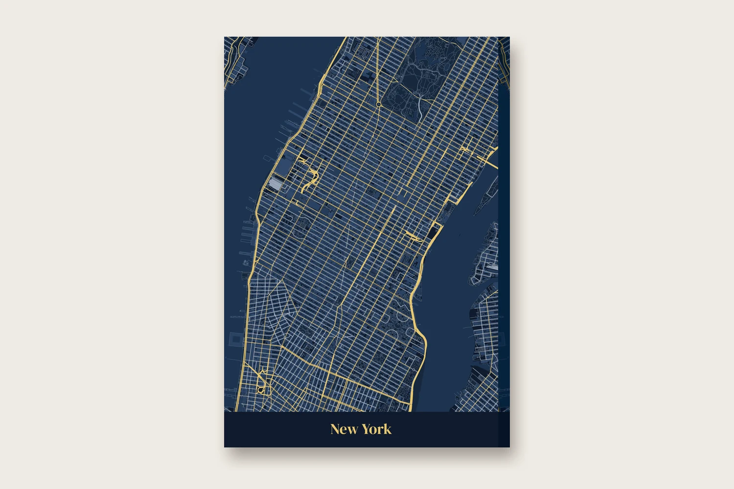 Nočná mapa New Yorku na plátne napnutom na drevenom ráme